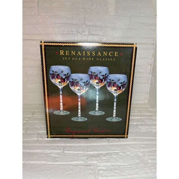 Set Of 3 Raymond Weits Tall Fruits Swirline Stems Handpainted Wine Glasses - Picture 1 of 9
